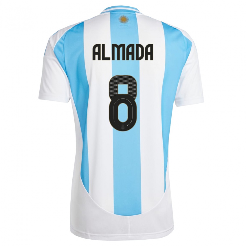 Herren Argentinien Thiago Almada #8 Weiß Blau Heimtrikot Trikot 24-26 T-Shirt Österreich