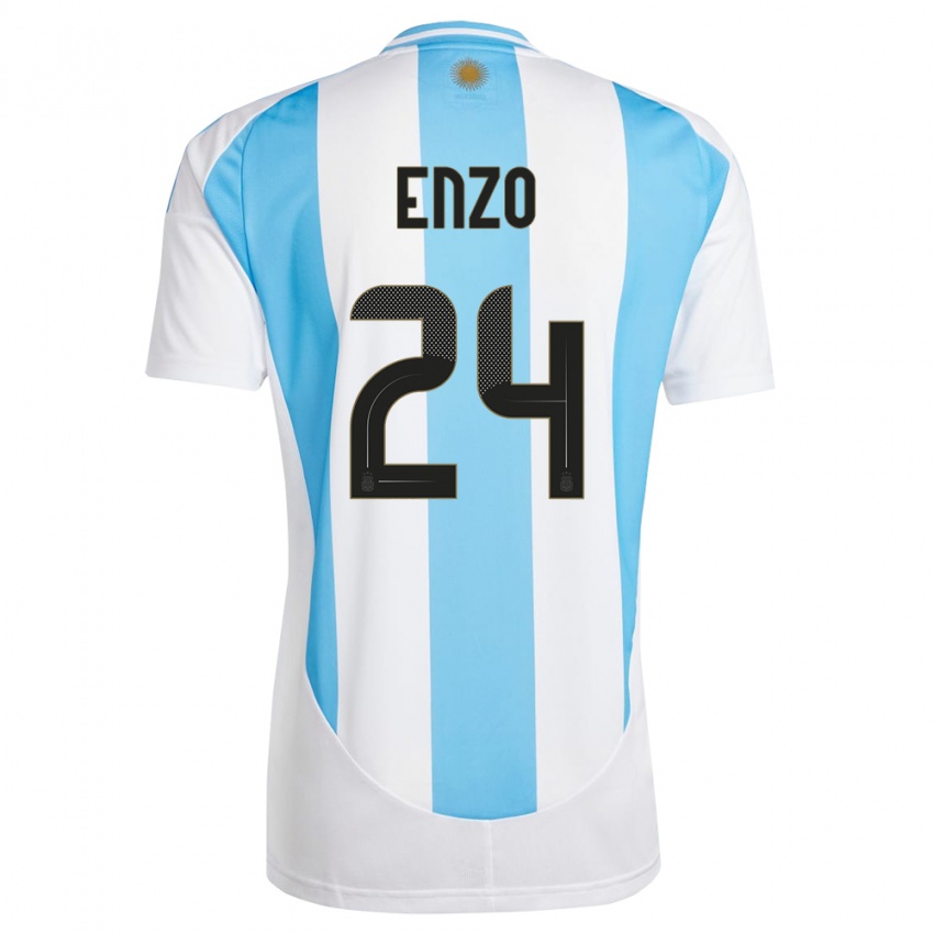 Herren Argentinien Enzo Fernandez #24 Weiß Blau Heimtrikot Trikot 24-26 T-Shirt Österreich