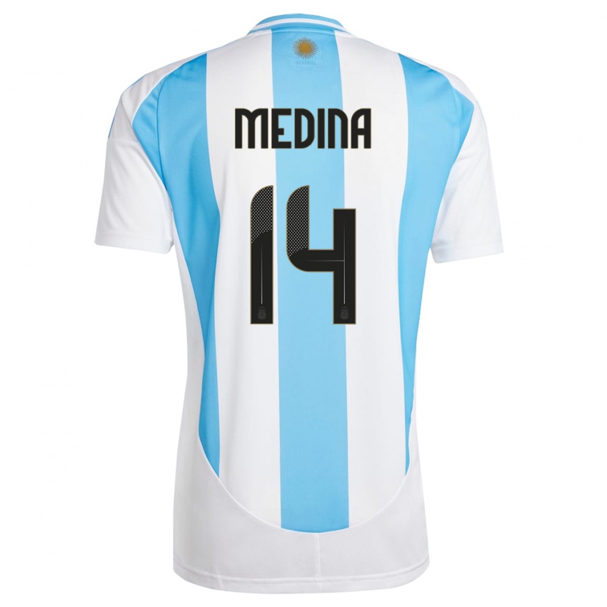 Herren Argentinien Facundo Medina #14 Weiß Blau Heimtrikot Trikot 24-26 T-Shirt Österreich