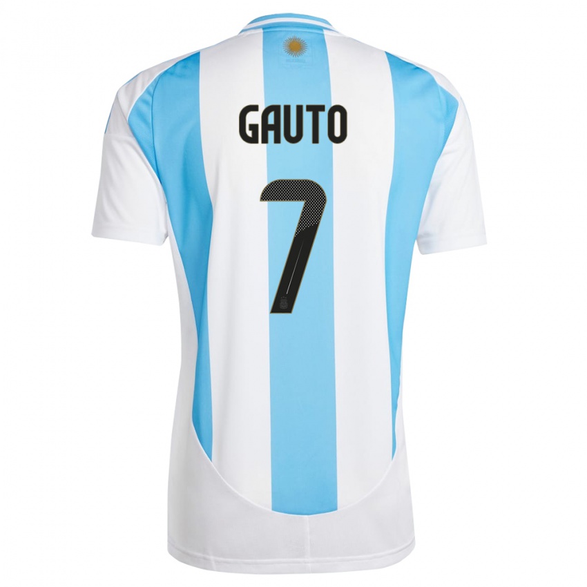 Herren Argentinien Juan Gauto #7 Weiß Blau Heimtrikot Trikot 24-26 T-Shirt Österreich