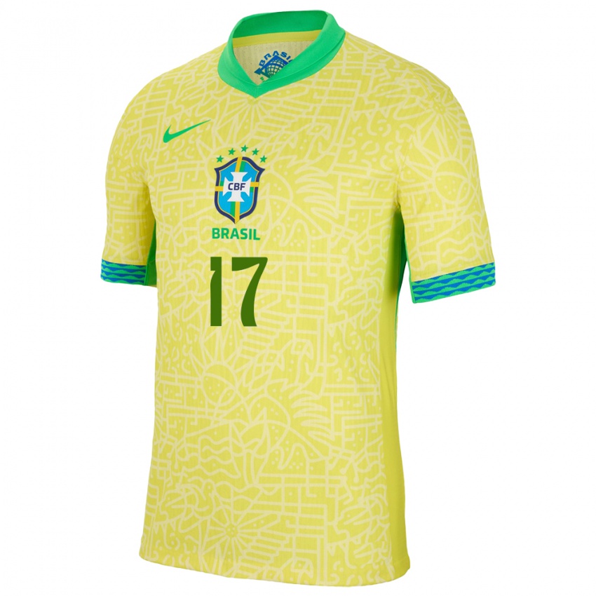 Herren Brasilien Lucas Beraldo #17 Gelb Heimtrikot Trikot 24-26 T-Shirt Österreich