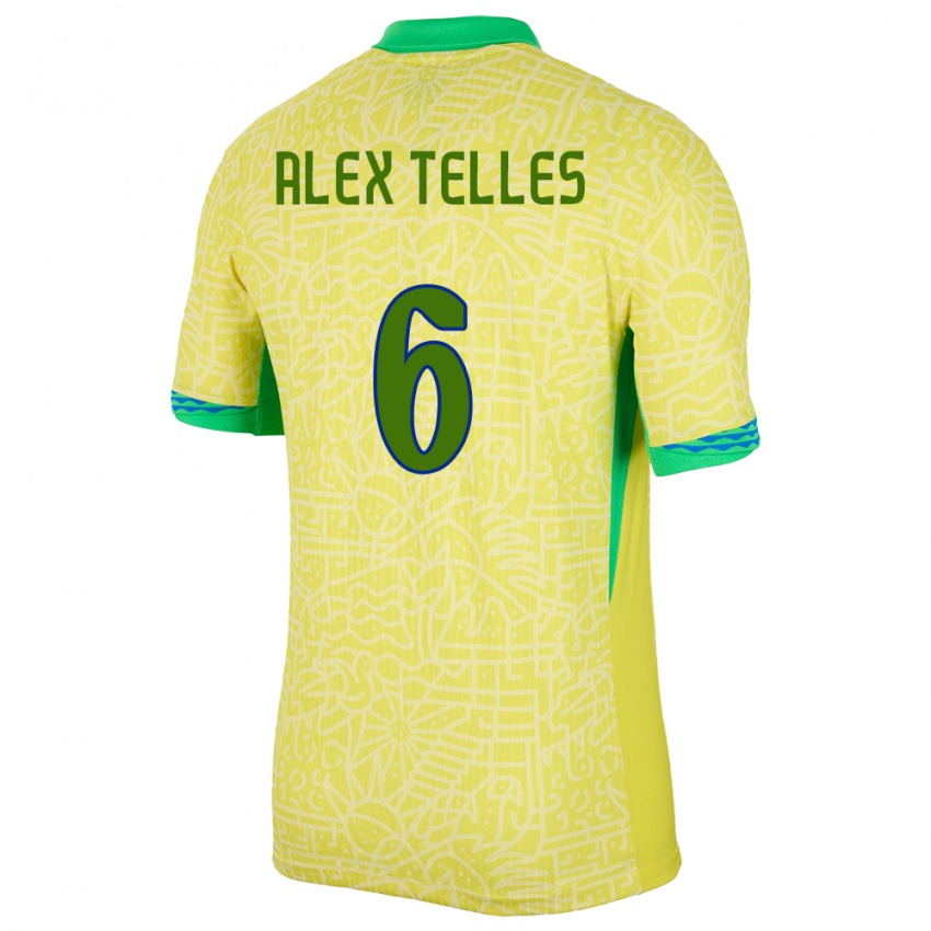 Herren Brasilien Alex Telles #6 Gelb Heimtrikot Trikot 24-26 T-Shirt Österreich