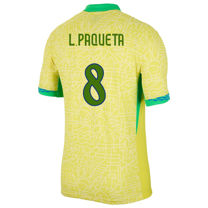 Herren Brasilien Lucas Paqueta #8 Gelb Heimtrikot Trikot 24-26 T-Shirt Österreich