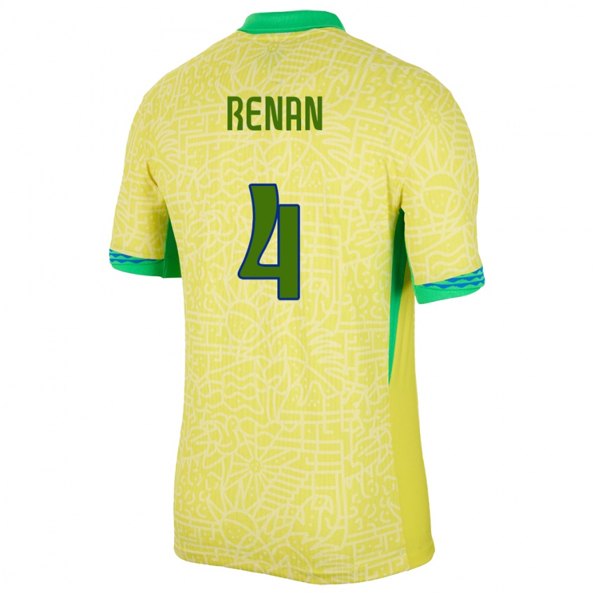 Herren Brasilien Robert Renan #4 Gelb Heimtrikot Trikot 24-26 T-Shirt Österreich