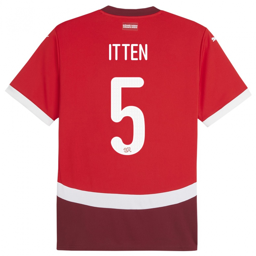 Herren Schweiz Cedric Itten #5 Rot Heimtrikot Trikot 24-26 T-Shirt Österreich