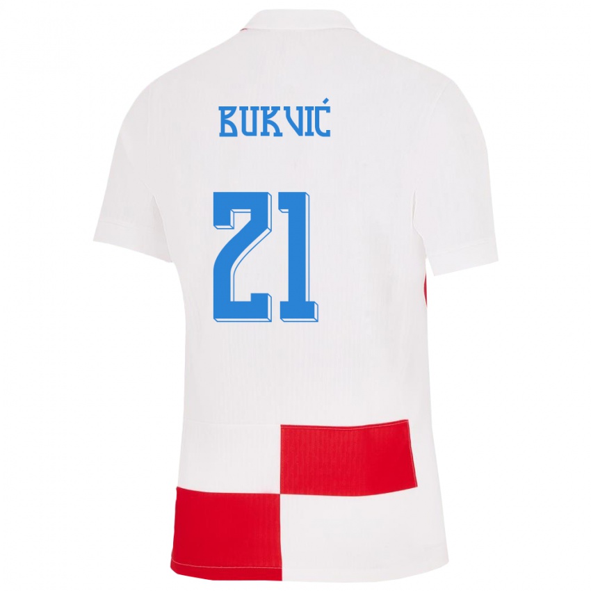 Herren Kroatien Domagoj Bukvic #21 Weiß Rot Heimtrikot Trikot 24-26 T-Shirt Österreich