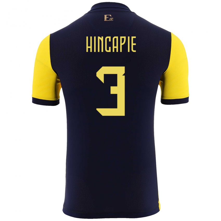 Herren Ecuador Piero Hincapie #3 Gelb Heimtrikot Trikot 24-26 T-Shirt Österreich