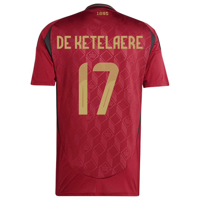 Herren Belgien Charles De Ketelaere #17 Burgund Heimtrikot Trikot 24-26 T-Shirt Österreich