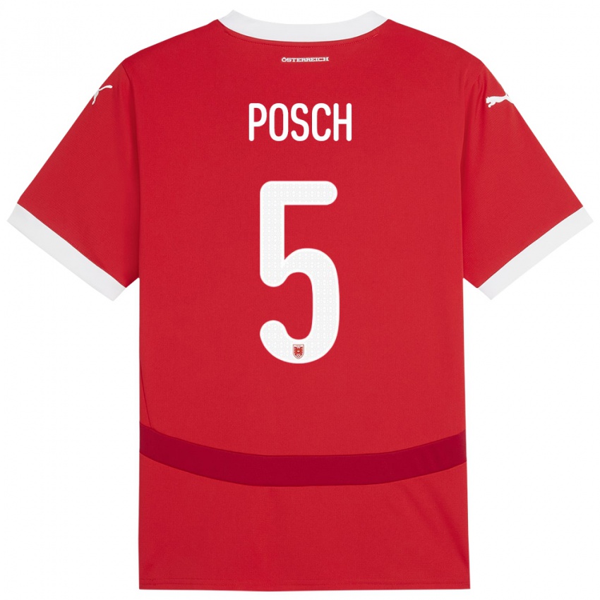 Herren Österreich Stefan Posch #5 Rot Heimtrikot Trikot 24-26 T-Shirt Österreich