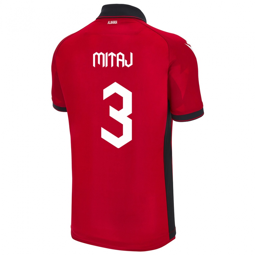 Herren Albanien Mario Mitaj #3 Rot Heimtrikot Trikot 24-26 T-Shirt Österreich