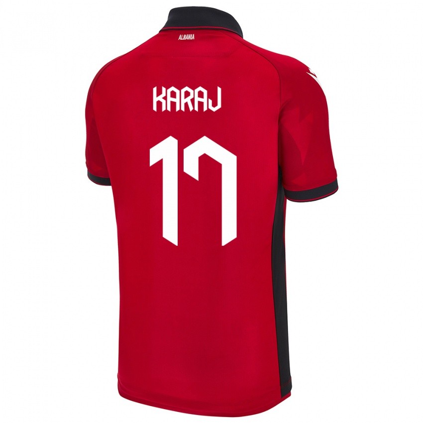 Herren Albanien Eraldo Karaj #17 Rot Heimtrikot Trikot 24-26 T-Shirt Österreich