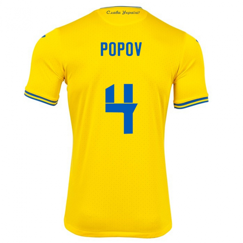 Herren Ukraine Denys Popov #4 Gelb Heimtrikot Trikot 24-26 T-Shirt Österreich