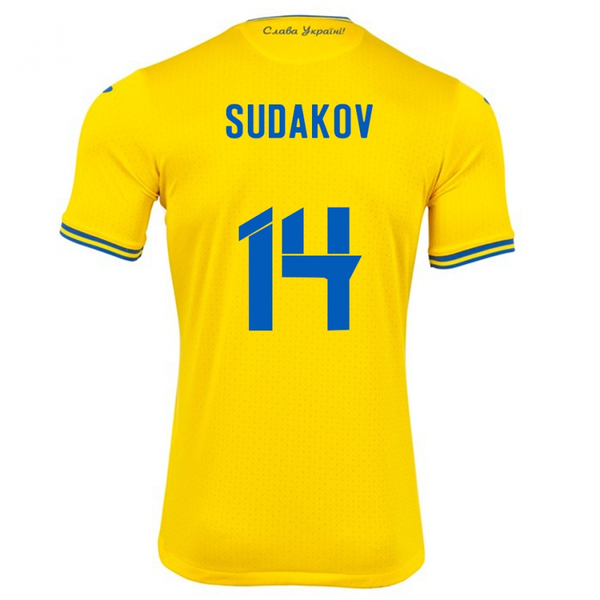 Herren Ukraine Georgiy Sudakov #14 Gelb Heimtrikot Trikot 24-26 T-Shirt Österreich