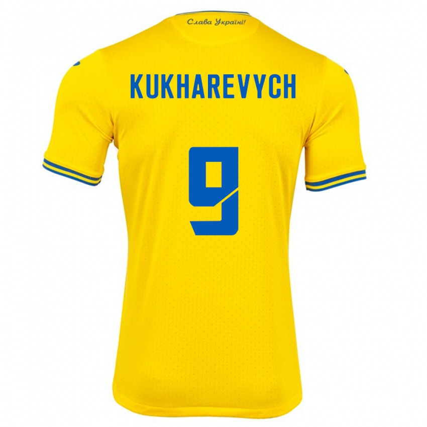 Herren Ukraine Mykola Kukharevych #9 Gelb Heimtrikot Trikot 24-26 T-Shirt Österreich