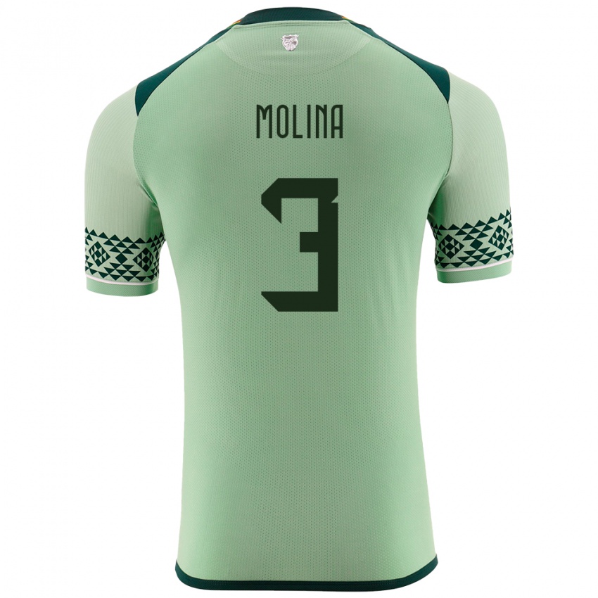 Herren Bolivien Iván Molina #3 Hellgrün Heimtrikot Trikot 24-26 T-Shirt Österreich