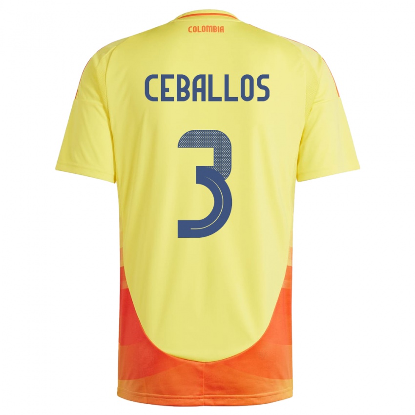 Herren Kolumbien Brayan Ceballos #3 Gelb Heimtrikot Trikot 24-26 T-Shirt Österreich