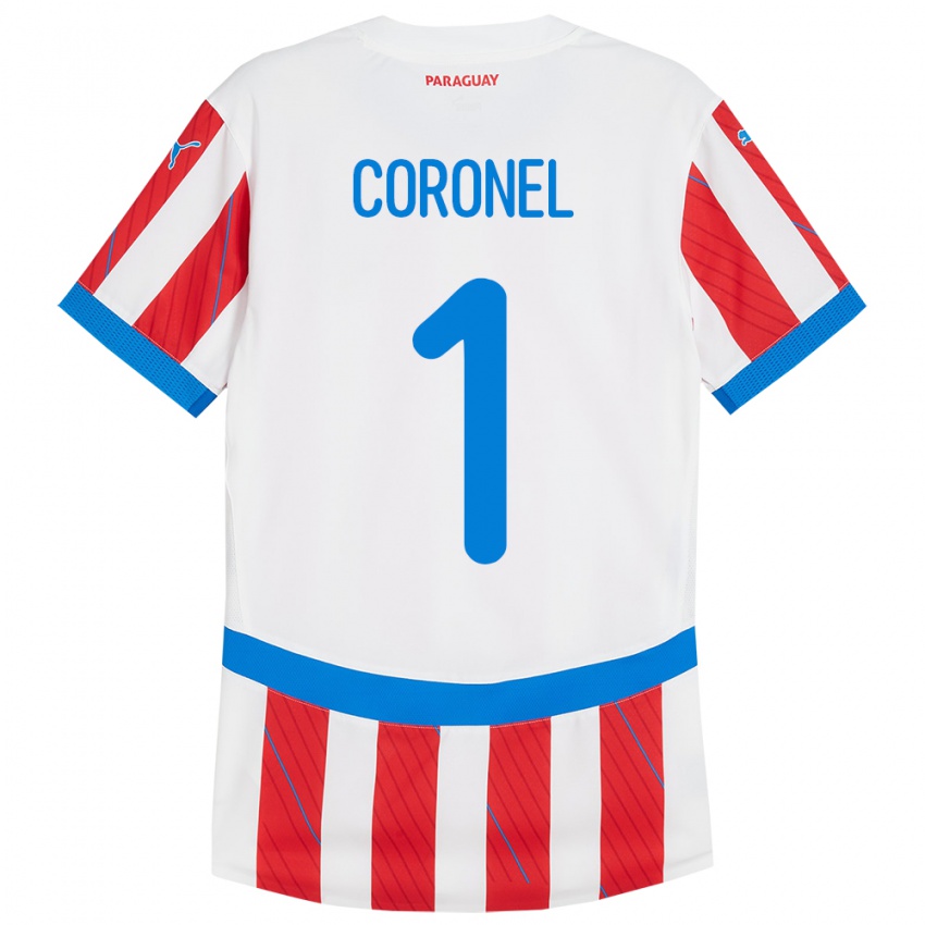 Herren Paraguay Carlos Coronel #1 Weiß Rot Heimtrikot Trikot 24-26 T-Shirt Österreich