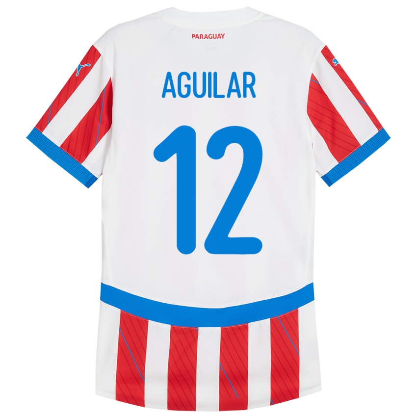 Herren Paraguay Alfredo Aguilar #12 Weiß Rot Heimtrikot Trikot 24-26 T-Shirt Österreich