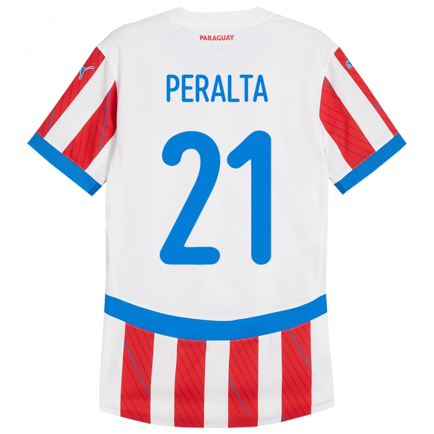Herren Paraguay Fabrizio Peralta #21 Weiß Rot Heimtrikot Trikot 24-26 T-Shirt Österreich