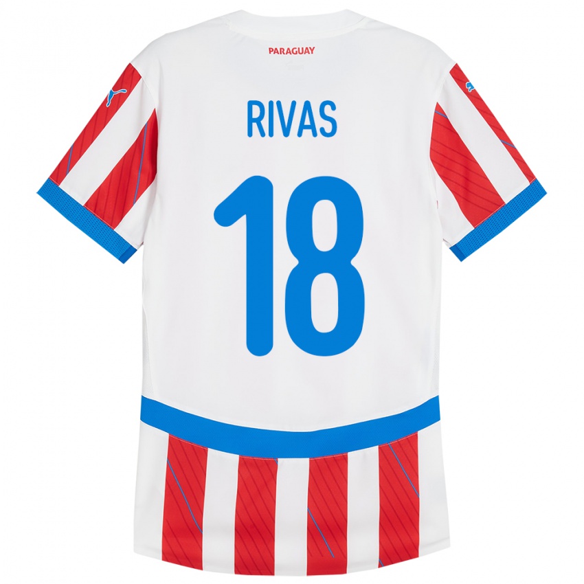 Herren Paraguay Daniel Rivas #18 Weiß Rot Heimtrikot Trikot 24-26 T-Shirt Österreich