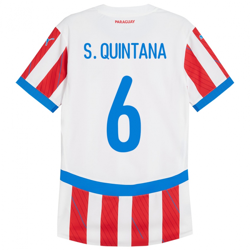 Herren Paraguay Sebastián Quintana #6 Weiß Rot Heimtrikot Trikot 24-26 T-Shirt Österreich