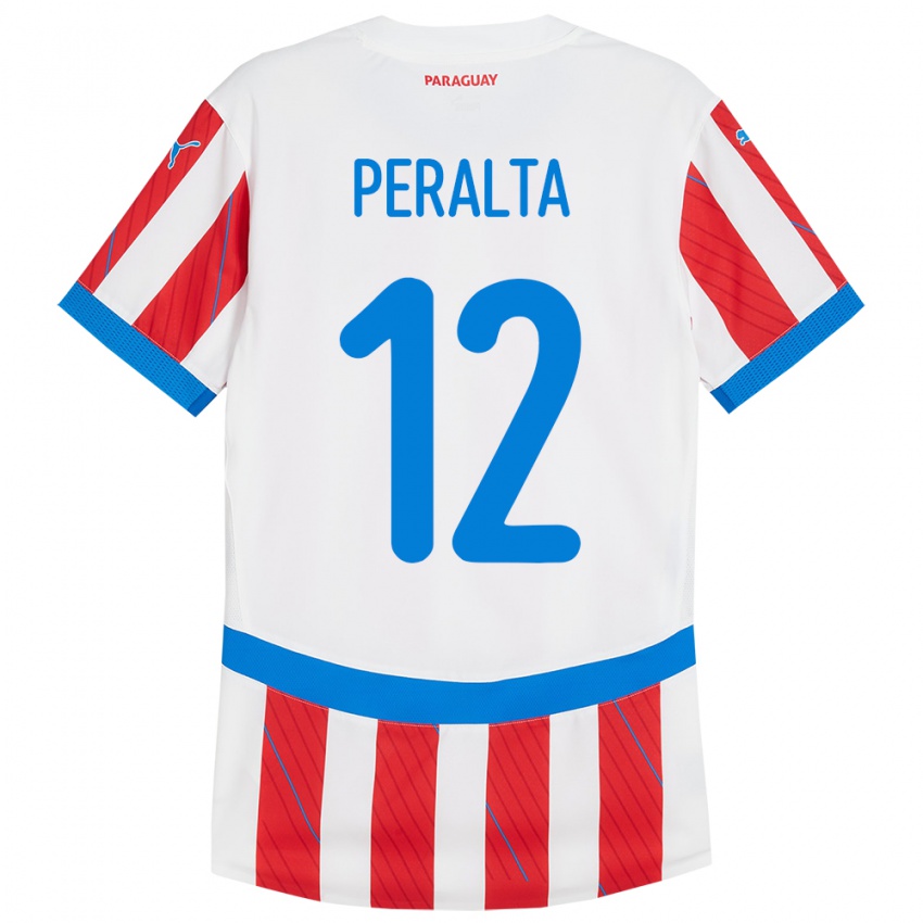 Herren Paraguay Jesús Peralta #12 Weiß Rot Heimtrikot Trikot 24-26 T-Shirt Österreich