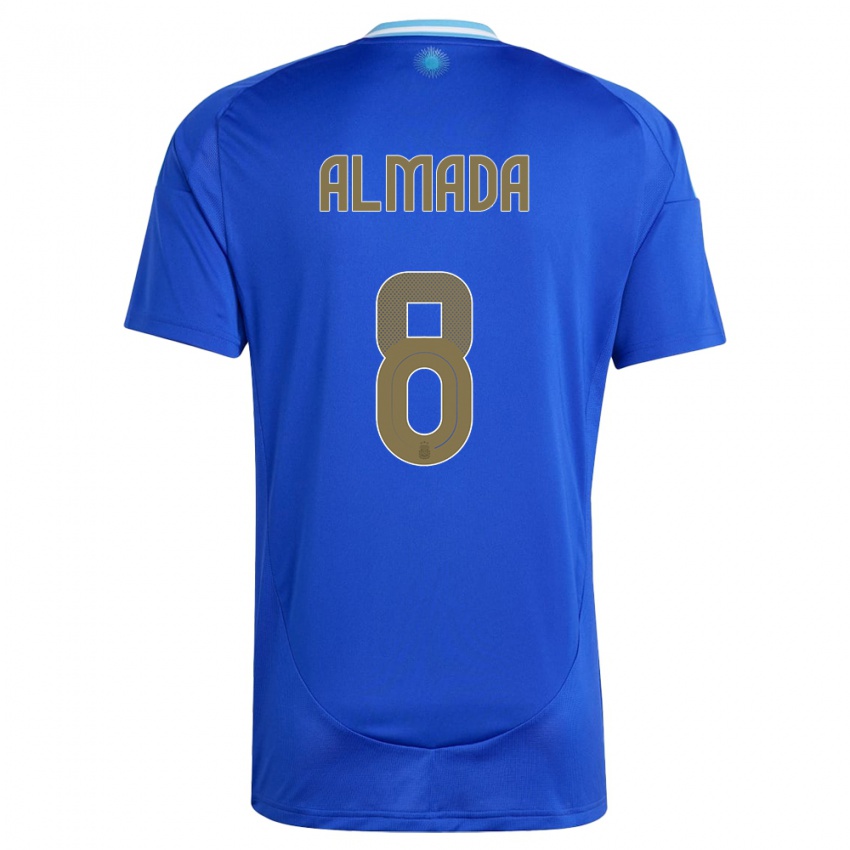 Herren Argentinien Thiago Almada #8 Blau Auswärtstrikot Trikot 24-26 T-Shirt Österreich