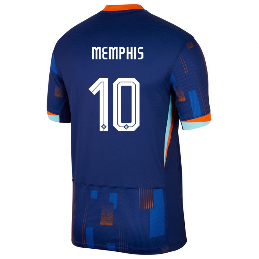 Herren Niederlande Memphis Depay #10 Blau Auswärtstrikot Trikot 24-26 T-Shirt Österreich