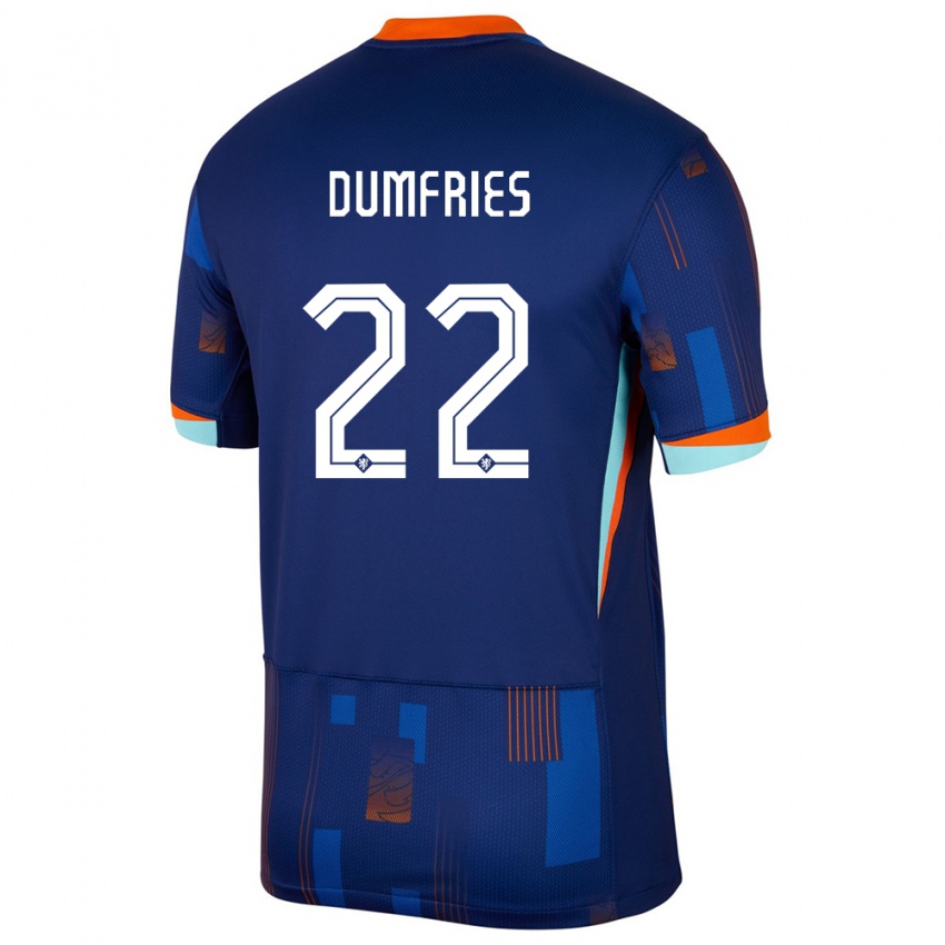 Herren Niederlande Denzel Dumfries #22 Blau Auswärtstrikot Trikot 24-26 T-Shirt Österreich