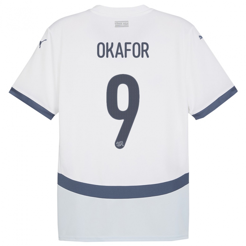 Herren Schweiz Noah Okafor #9 Weiß Auswärtstrikot Trikot 24-26 T-Shirt Österreich