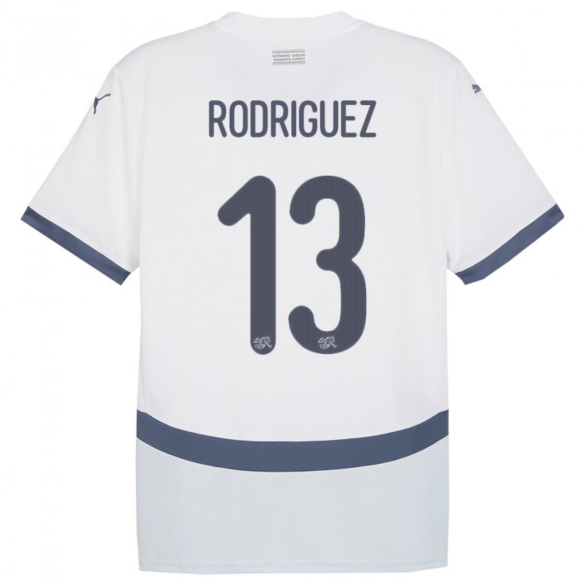 Herren Schweiz Ricardo Rodriguez #13 Weiß Auswärtstrikot Trikot 24-26 T-Shirt Österreich