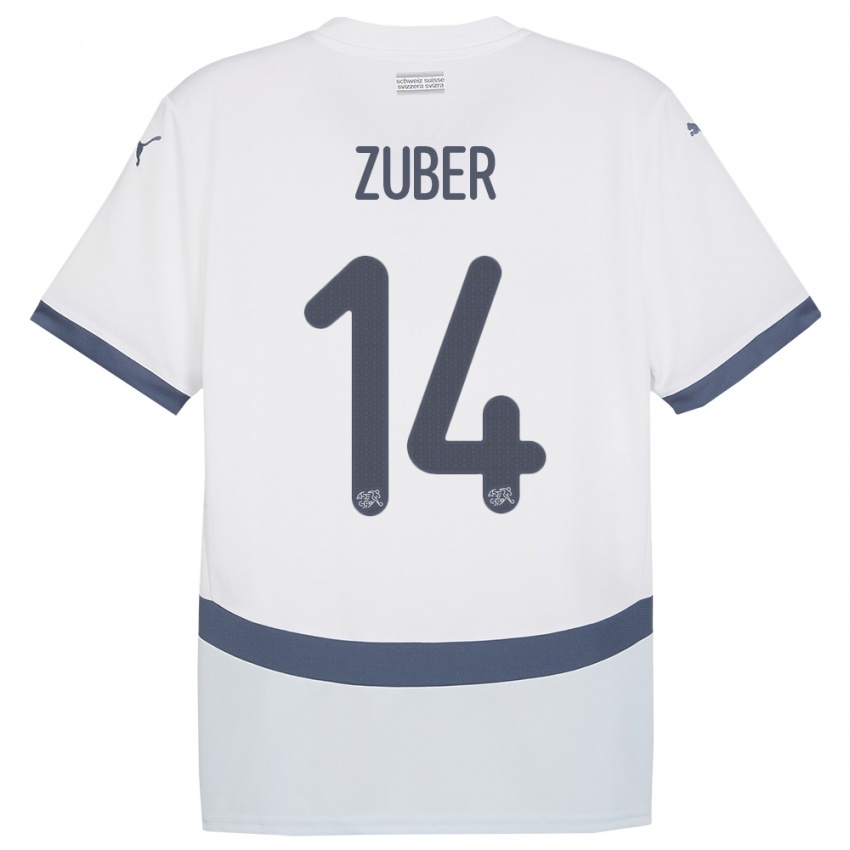 Herren Schweiz Steven Zuber #14 Weiß Auswärtstrikot Trikot 24-26 T-Shirt Österreich