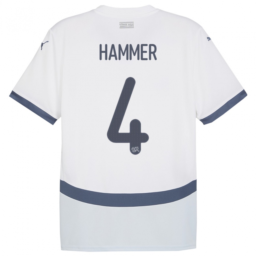 Herren Schweiz Pascal Hammer #4 Weiß Auswärtstrikot Trikot 24-26 T-Shirt Österreich