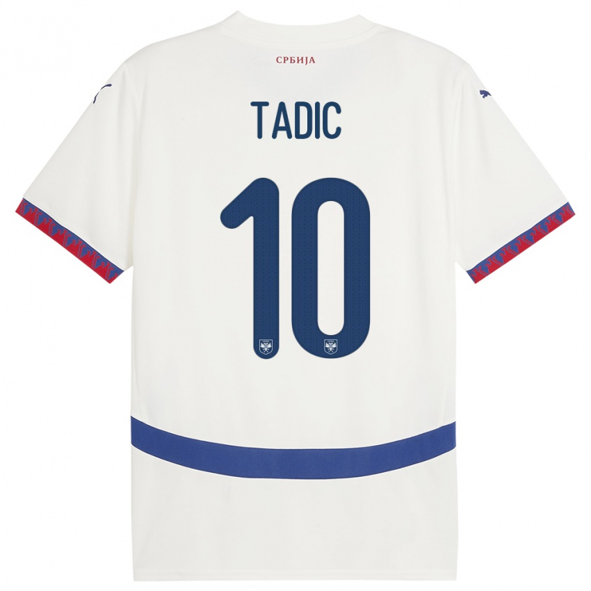 Herren Serbien Dusan Tadic #10 Weiß Auswärtstrikot Trikot 24-26 T-Shirt Österreich