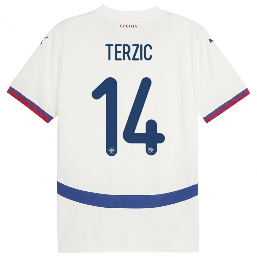 Herren Serbien Aleksa Terzic #14 Weiß Auswärtstrikot Trikot 24-26 T-Shirt Österreich