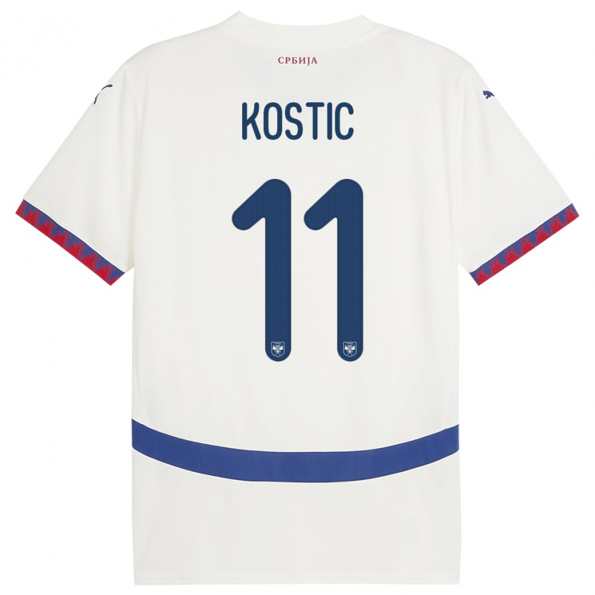 Herren Serbien Filip Kostic #11 Weiß Auswärtstrikot Trikot 24-26 T-Shirt Österreich