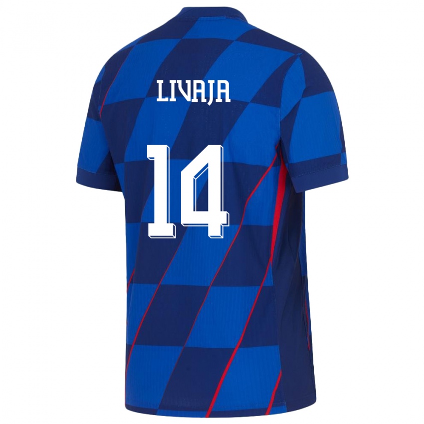 Herren Kroatien Marko Livaja #14 Blau Auswärtstrikot Trikot 24-26 T-Shirt Österreich