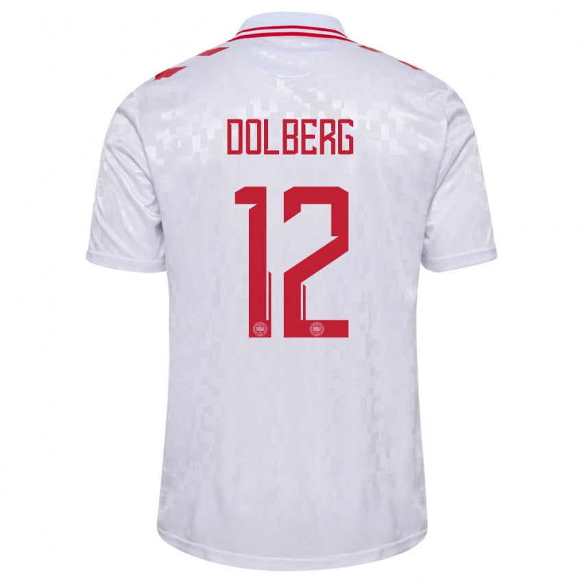 Herren Dänemark Kasper Dolberg #12 Weiß Auswärtstrikot Trikot 24-26 T-Shirt Österreich