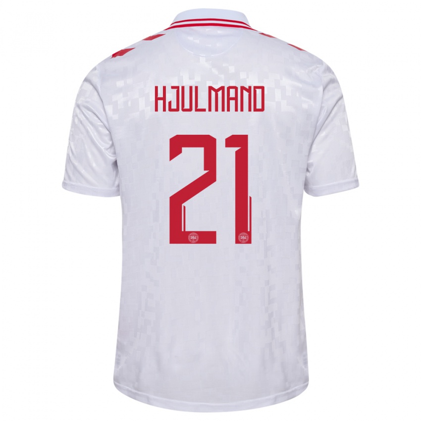 Herren Dänemark Morten Hjulmand #21 Weiß Auswärtstrikot Trikot 24-26 T-Shirt Österreich