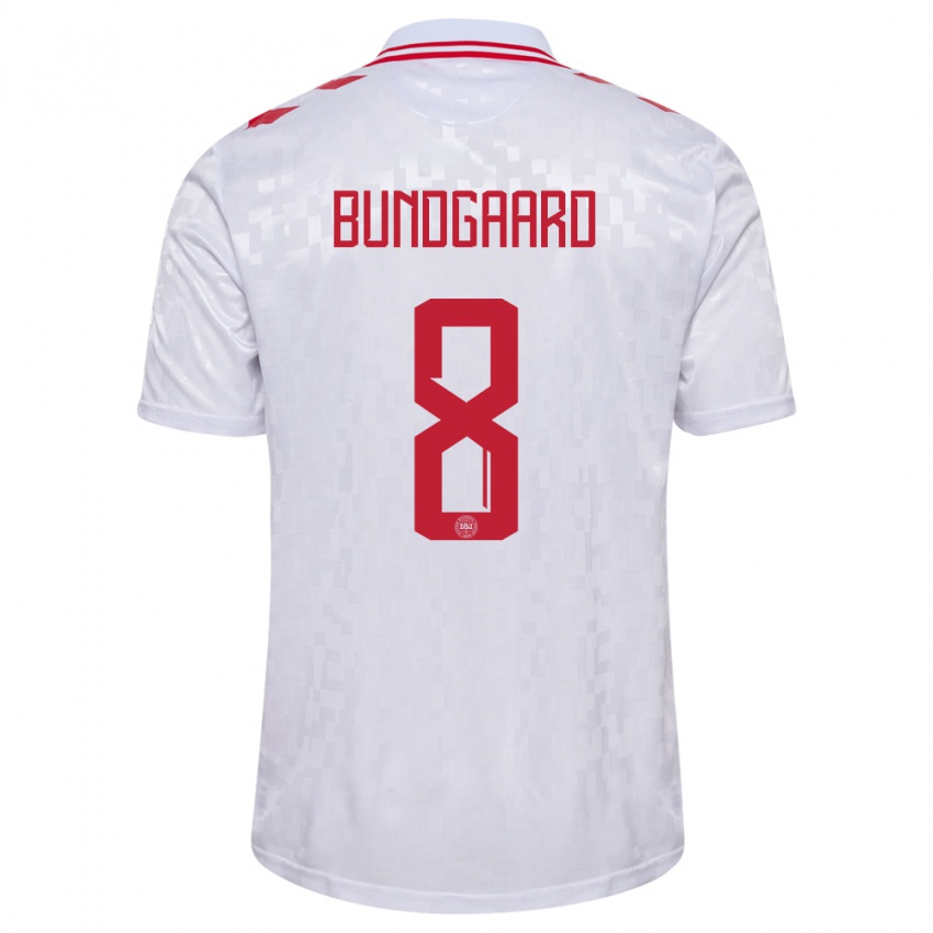 Herren Dänemark Filip Bundgaard #8 Weiß Auswärtstrikot Trikot 24-26 T-Shirt Österreich