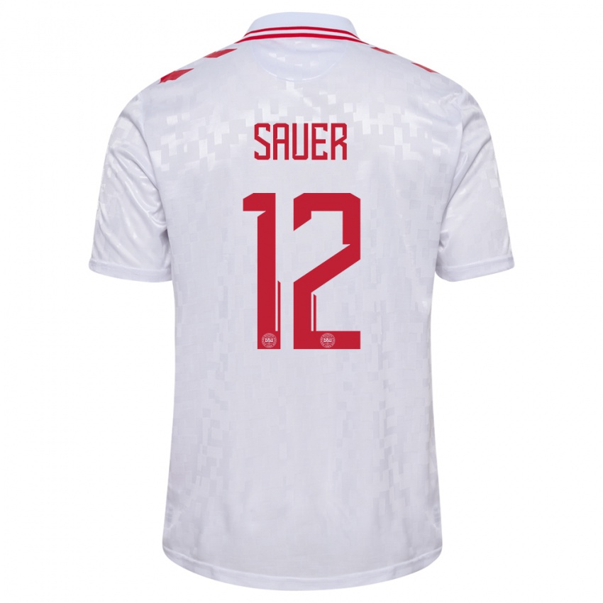 Herren Dänemark Mathias Sauer #12 Weiß Auswärtstrikot Trikot 24-26 T-Shirt Österreich