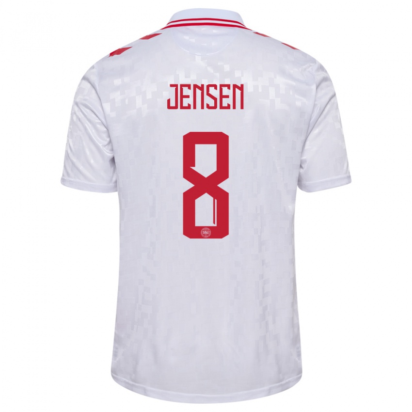 Herren Dänemark Tobias Lund Jensen #8 Weiß Auswärtstrikot Trikot 24-26 T-Shirt Österreich