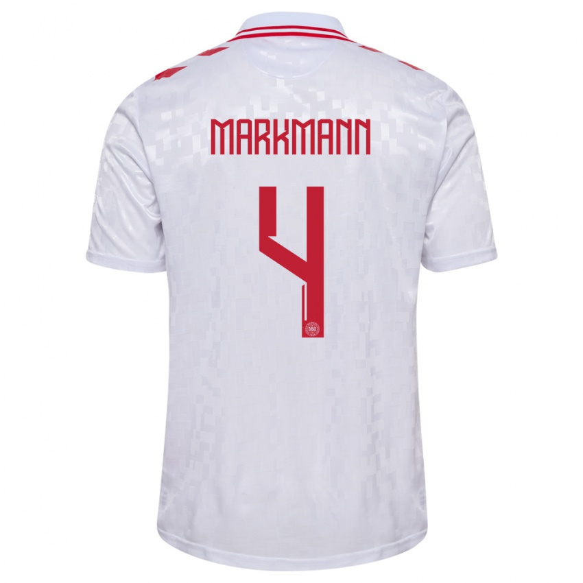 Herren Dänemark Noah Markmann #4 Weiß Auswärtstrikot Trikot 24-26 T-Shirt Österreich