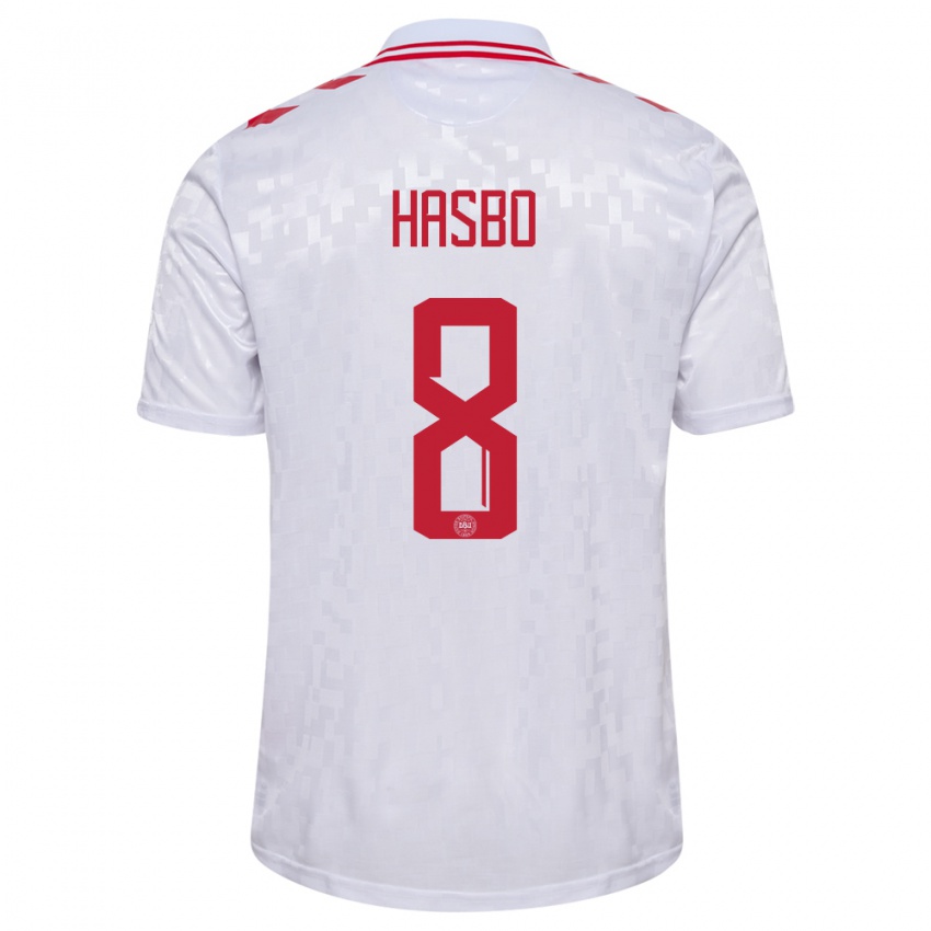 Herren Dänemark Josefine Hasbo #8 Weiß Auswärtstrikot Trikot 24-26 T-Shirt Österreich