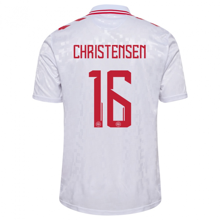 Herren Dänemark Oliver Christensen #16 Weiß Auswärtstrikot Trikot 24-26 T-Shirt Österreich