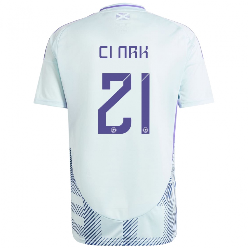 Herren Schottland Zander Clark #21 Helles Mintblau Auswärtstrikot Trikot 24-26 T-Shirt Österreich