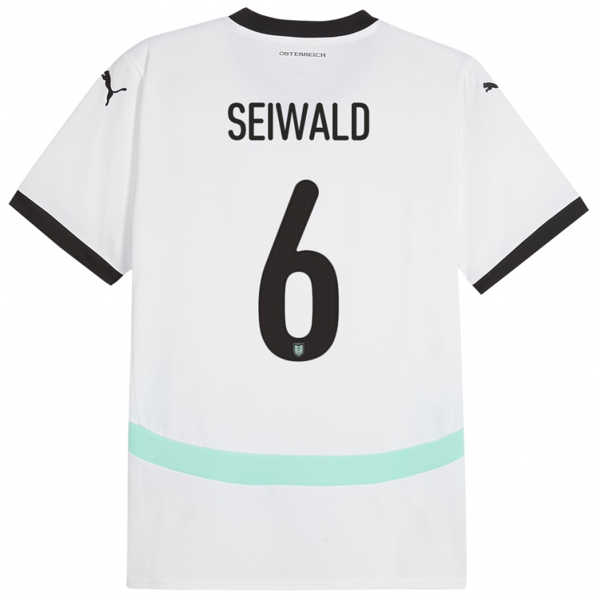 Herren Österreich Nicolas Seiwald #6 Weiß Auswärtstrikot Trikot 24-26 T-Shirt Österreich