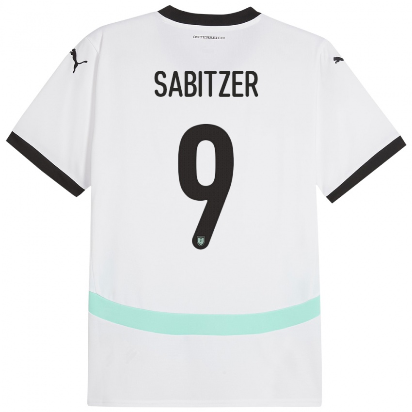 Herren Österreich Marcel Sabitzer #9 Weiß Auswärtstrikot Trikot 24-26 T-Shirt Österreich