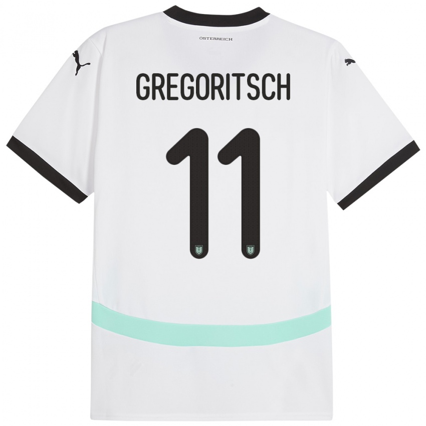 Herren Österreich Michael Gregoritsch #11 Weiß Auswärtstrikot Trikot 24-26 T-Shirt Österreich