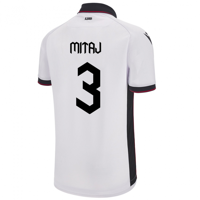 Herren Albanien Mario Mitaj #3 Weiß Auswärtstrikot Trikot 24-26 T-Shirt Österreich